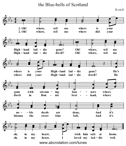 the Blue-bells of Scotland - staff notation
