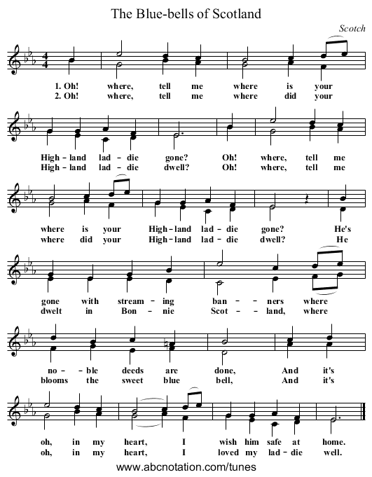 The Blue-bells of Scotland - staff notation