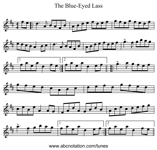 The Blue-Eyed Lass - staff notation