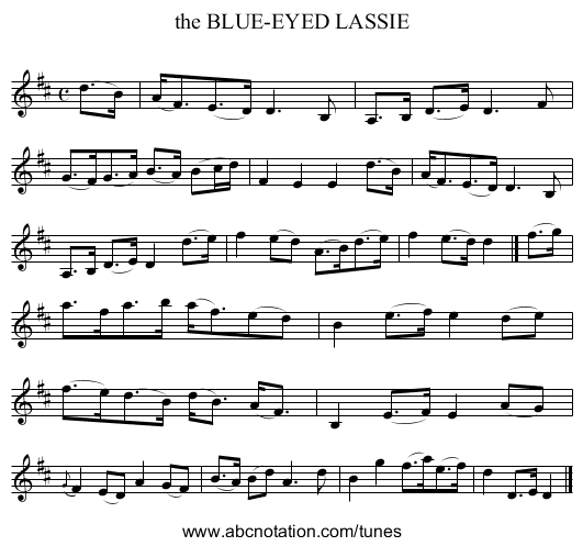 the BLUE-EYED LASSIE - staff notation