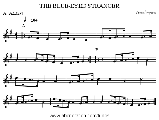 THE BLUE-EYED STRANGER - staff notation