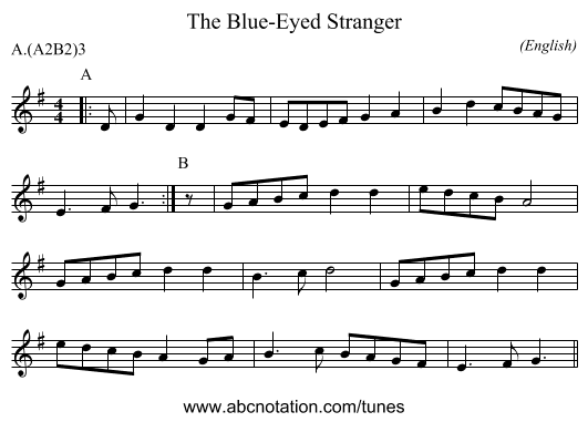 The Blue-Eyed Stranger - staff notation