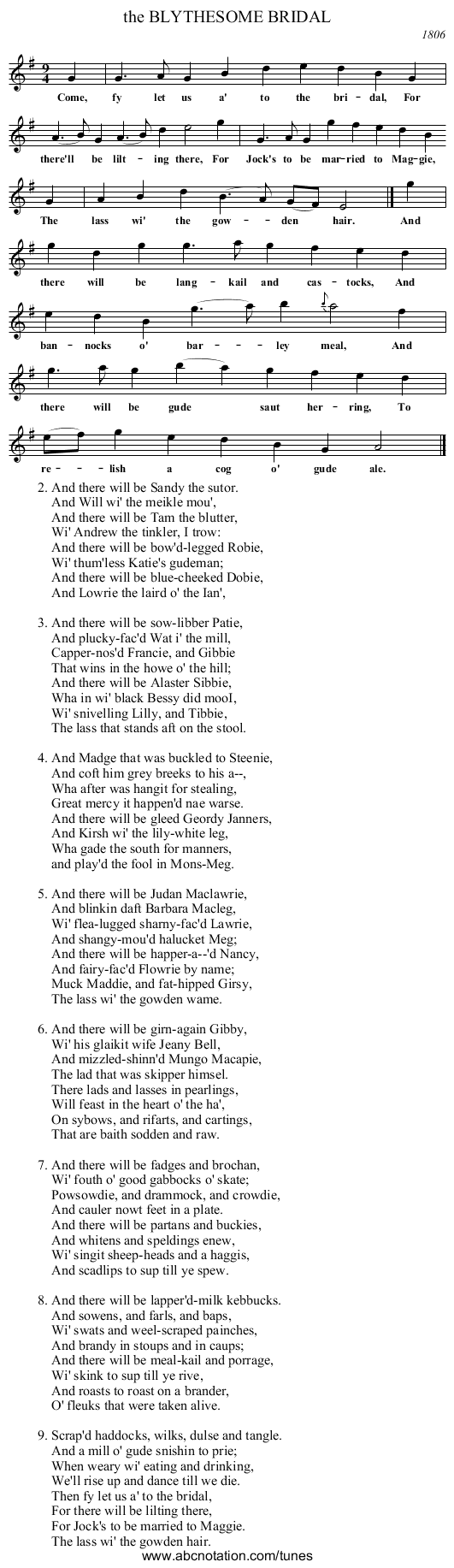 the BLYTHESOME BRIDAL - staff notation