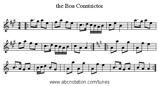 the Boa Constrictor - staff notation