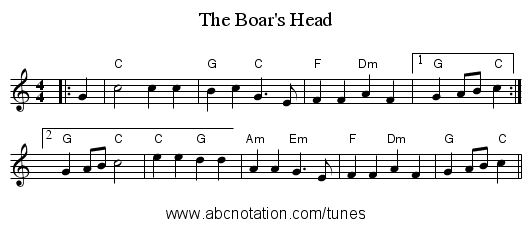 The Boar's Head - staff notation