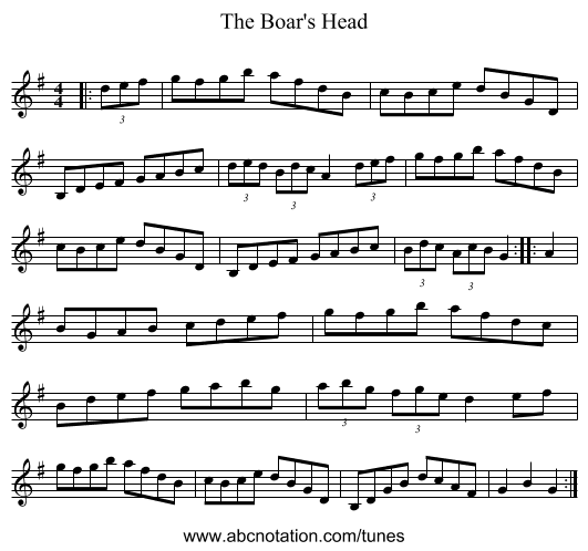 The Boar's Head - staff notation