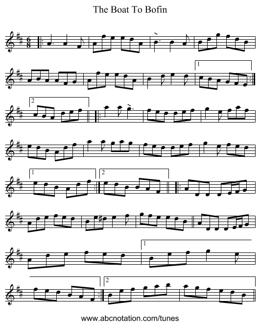 The Boat To Bofin - staff notation
