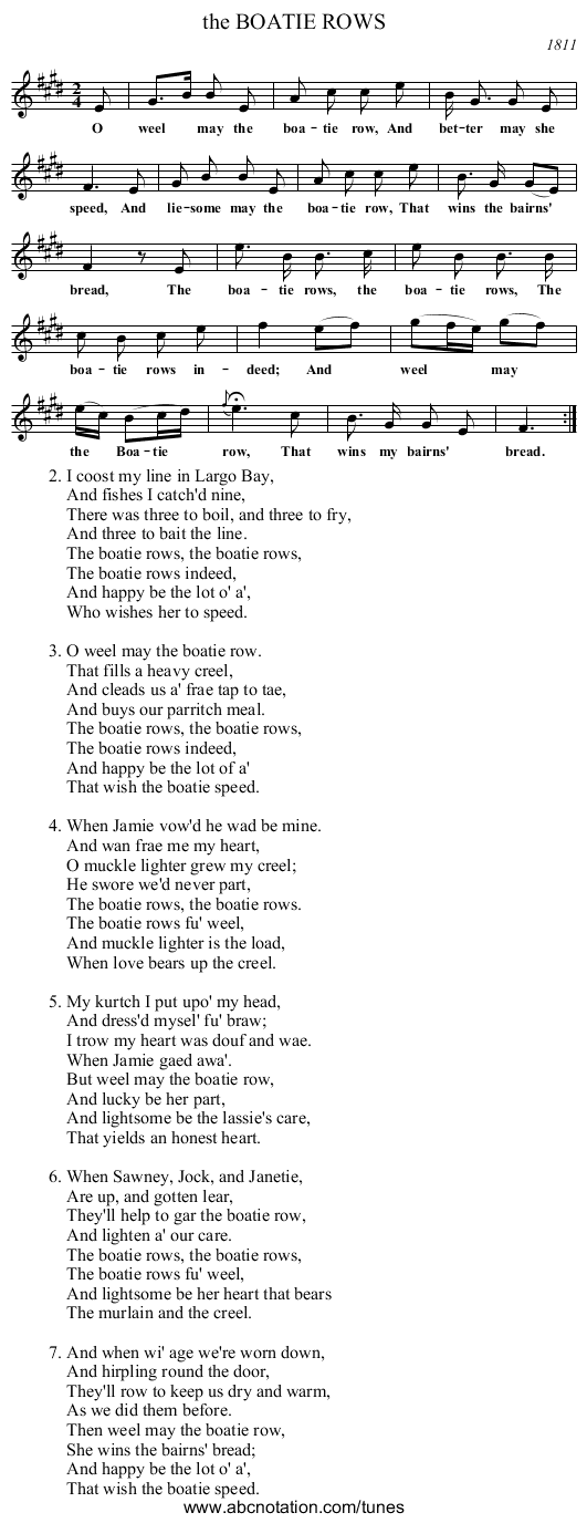 the BOATIE ROWS - staff notation