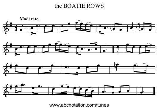 the BOATIE ROWS - staff notation