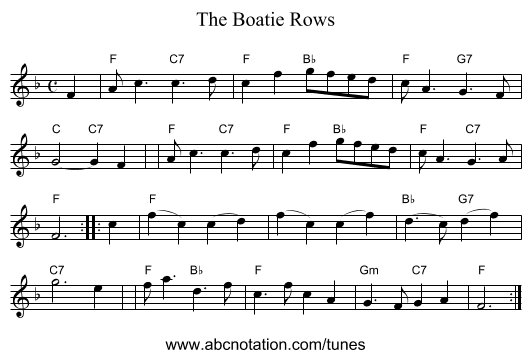 The Boatie Rows - staff notation