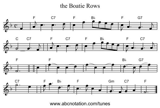 the Boatie Rows - staff notation