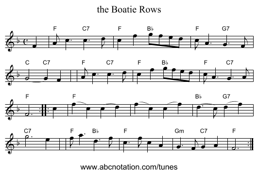 the Boatie Rows - staff notation