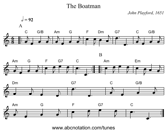 The Boatman - staff notation