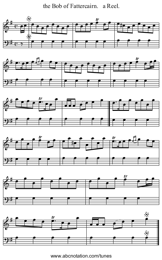 the Bob of Fattercairn.   a Reel. - staff notation