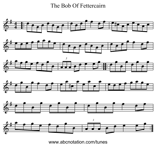 The Bob Of Fettercairn - staff notation