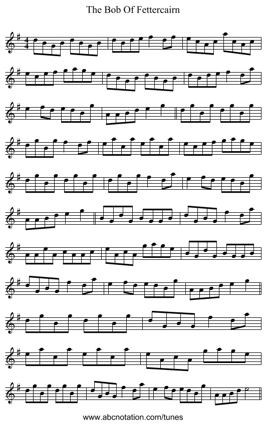 The Bob Of Fettercairn - staff notation