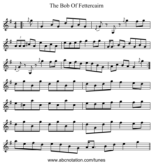 The Bob Of Fettercairn - staff notation