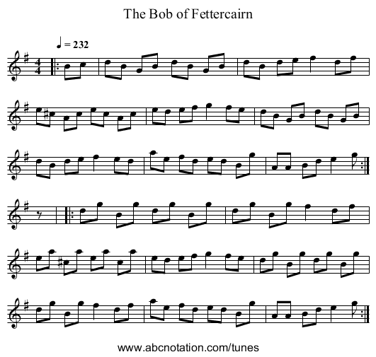 The Bob of Fettercairn - staff notation