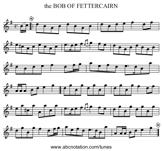 the BOB OF FETTERCAIRN - staff notation
