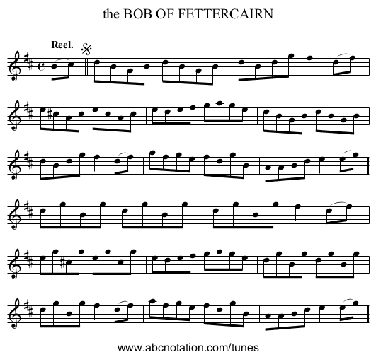 the BOB OF FETTERCAIRN - staff notation
