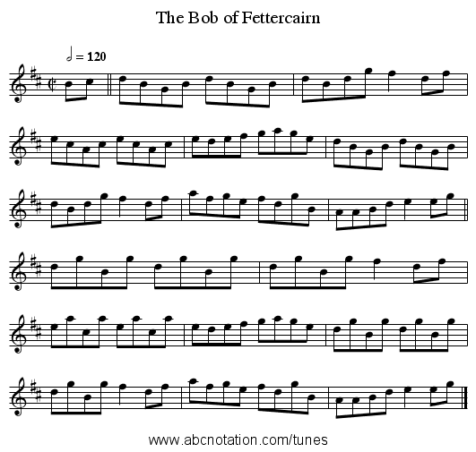 The Bob of Fettercairn - staff notation