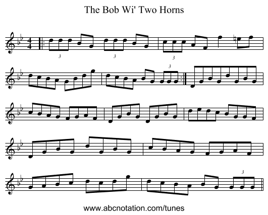 The Bob Wi' Two Horns - staff notation