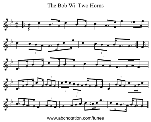 The Bob Wi' Two Horns - staff notation