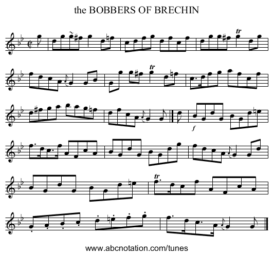 the BOBBERS OF BRECHIN - staff notation