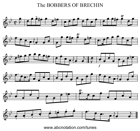 The BOBBERS OF BRECHIN - staff notation