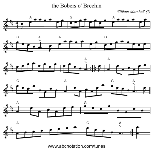 the Bobers o' Brechin - staff notation