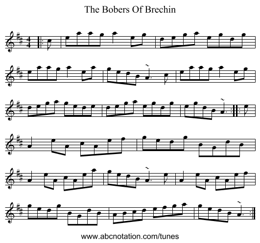The Bobers Of Brechin - staff notation