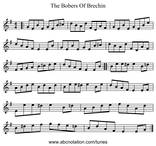The Bobers Of Brechin - staff notation