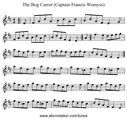 The Bog Carrot (Captain Francis Wemyss) - staff notation