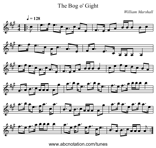 The Bog o' Gight - staff notation
