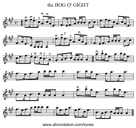 the BOG O' GIGHT - staff notation