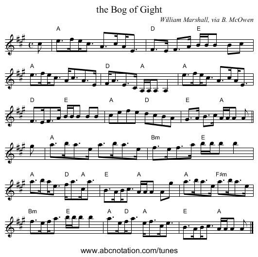 the Bog of Gight - staff notation