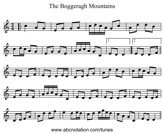 The Boggeragh Mountains - staff notation
