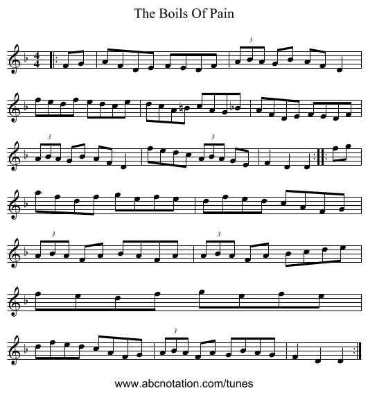 The Boils Of Pain - staff notation