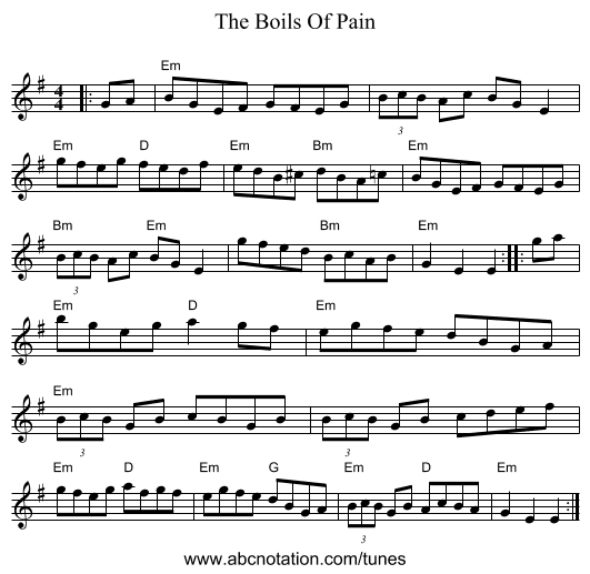The Boils Of Pain - staff notation