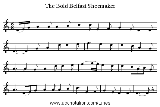 The Bold Belfast Shoemaker - staff notation