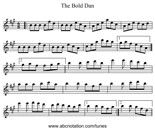 The Bold Dan - staff notation