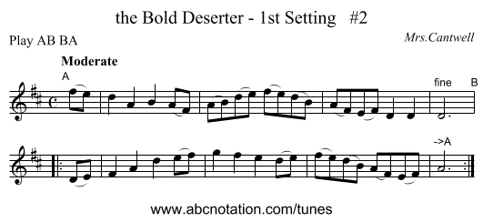 the Bold Deserter - 1st Setting #2 - staff notation