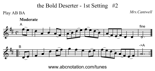 the Bold Deserter - 1st Setting   #2 - staff notation