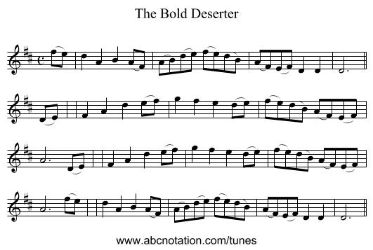 The Bold Deserter - staff notation