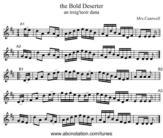 the Bold Deserter - staff notation