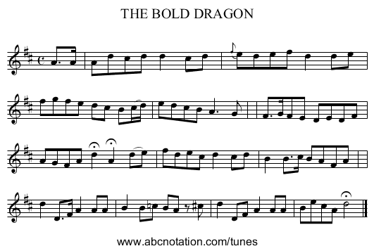 THE BOLD DRAGON - staff notation