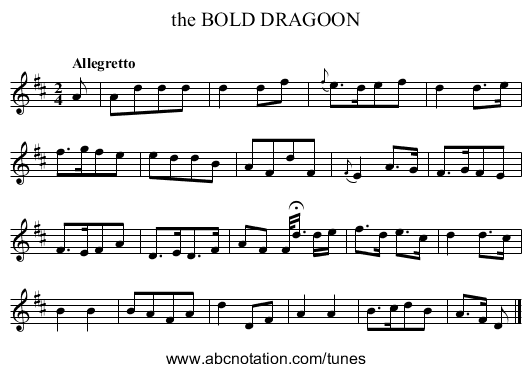 the BOLD DRAGOON - staff notation