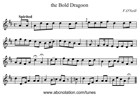 the Bold Dragoon - staff notation