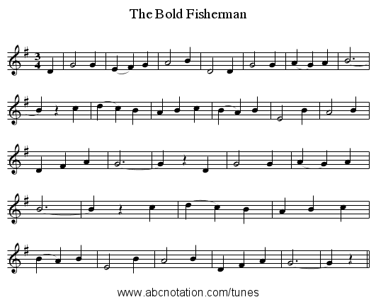 The Bold Fisherman - staff notation