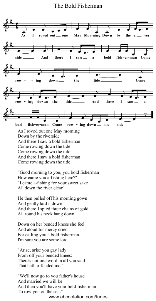 The Bold Fisherman - staff notation